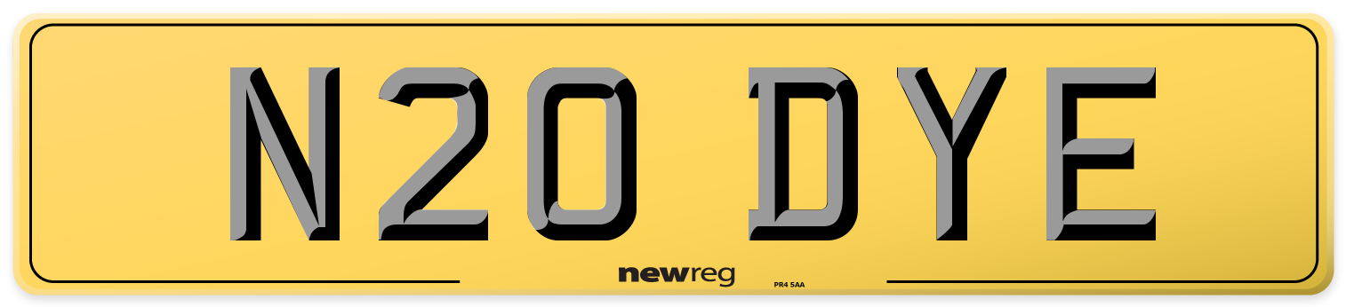 N20 DYE Rear Number Plate