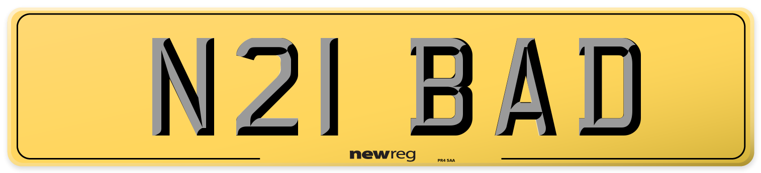 N21 BAD Rear Number Plate