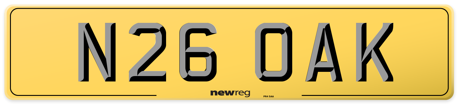 N26 OAK Rear Number Plate