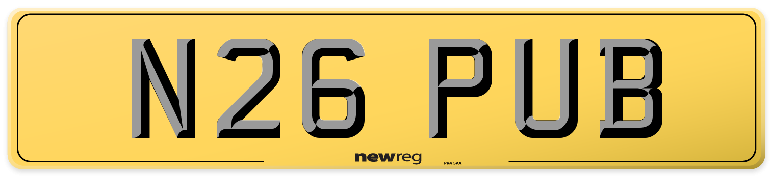 N26 PUB Rear Number Plate