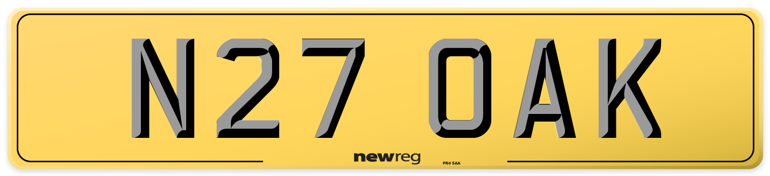 N27 OAK Rear Number Plate