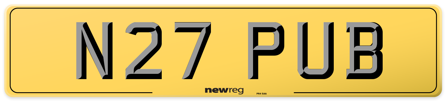 N27 PUB Rear Number Plate