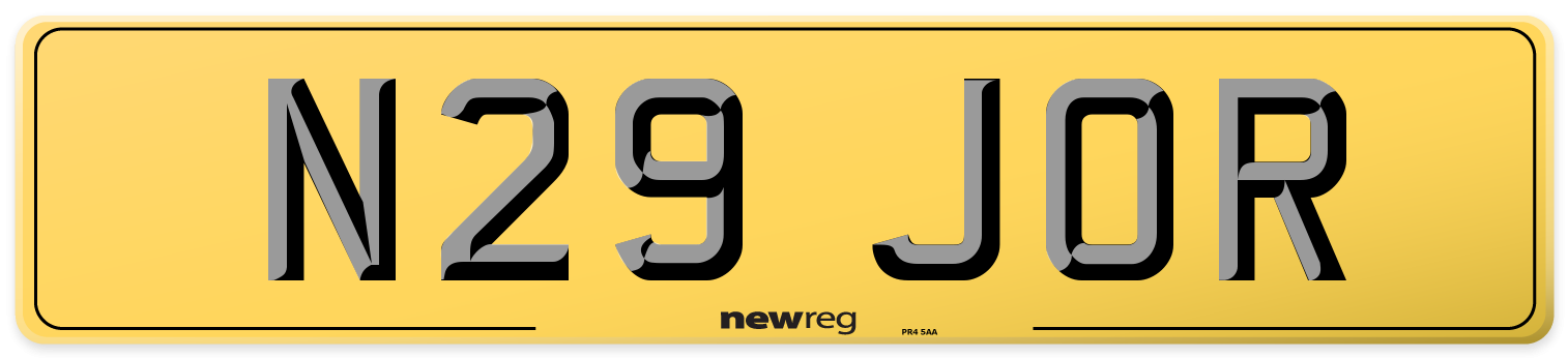 N29 JOR Rear Number Plate