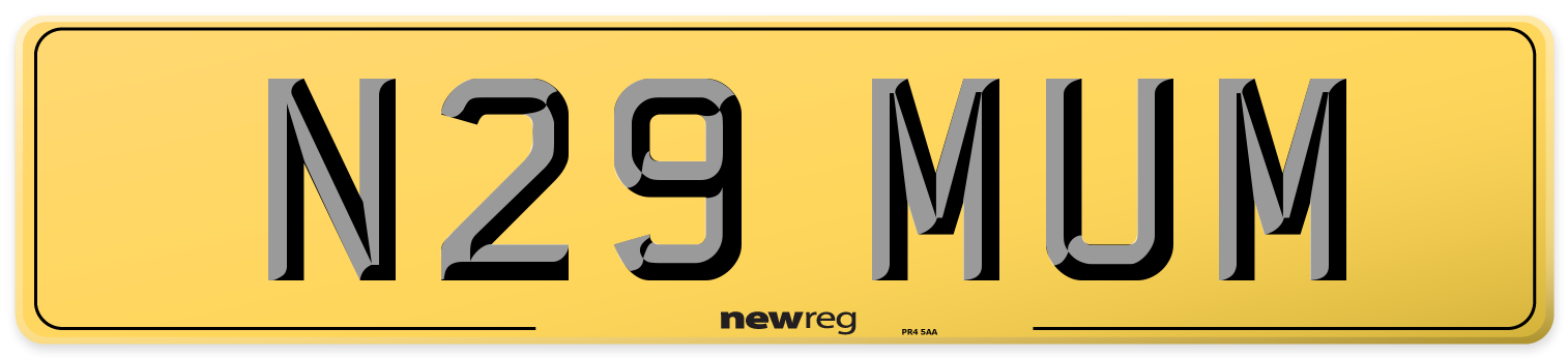 N29 MUM Rear Number Plate