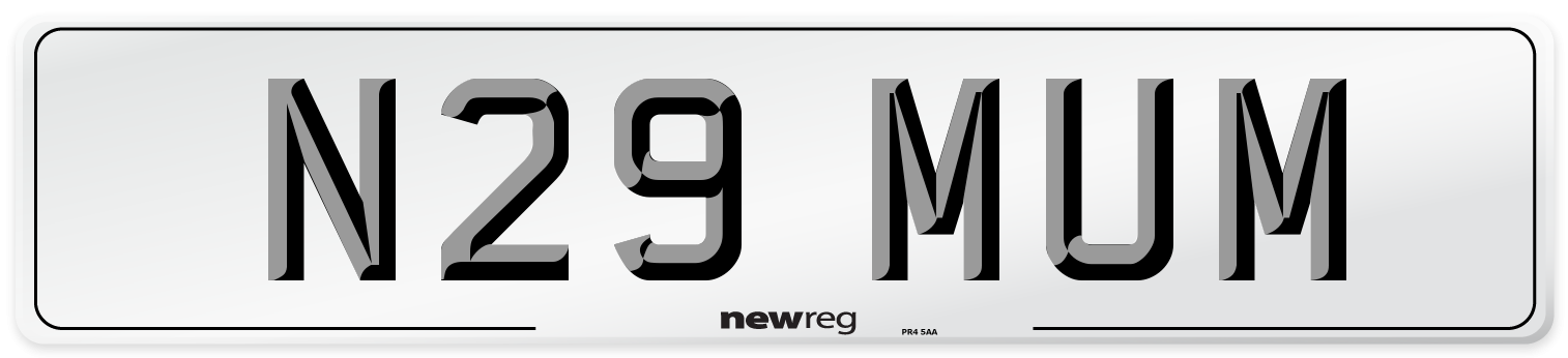 N29 MUM Front Number Plate