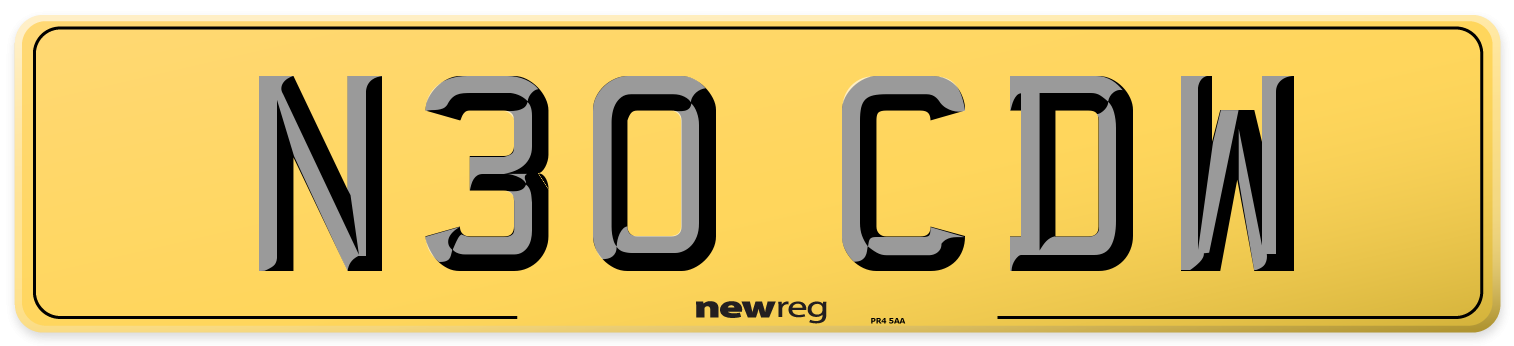 N30 CDW Rear Number Plate