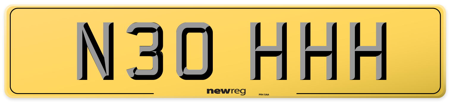 N30 HHH Rear Number Plate