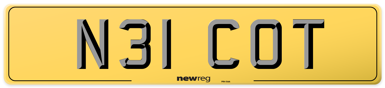 N31 COT Rear Number Plate