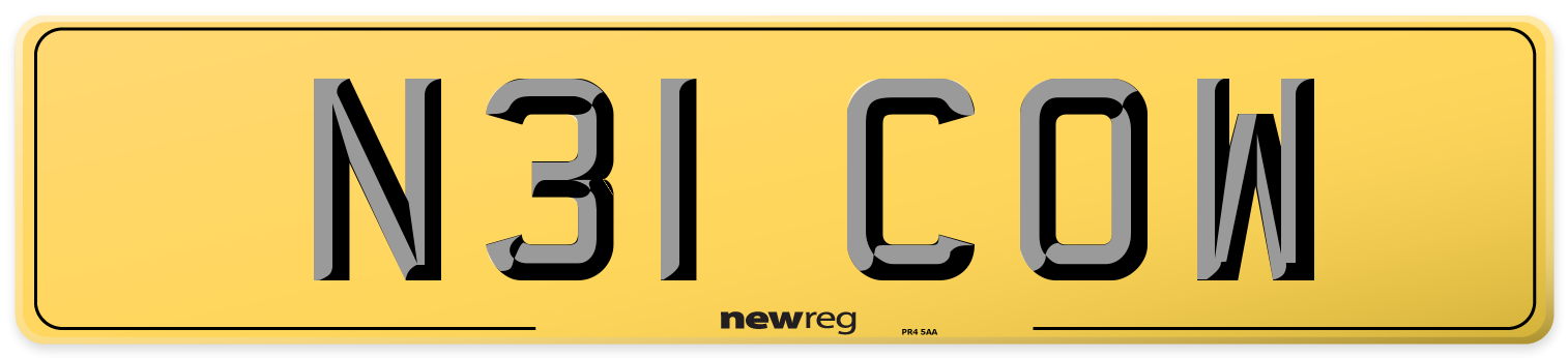 N31 COW Rear Number Plate