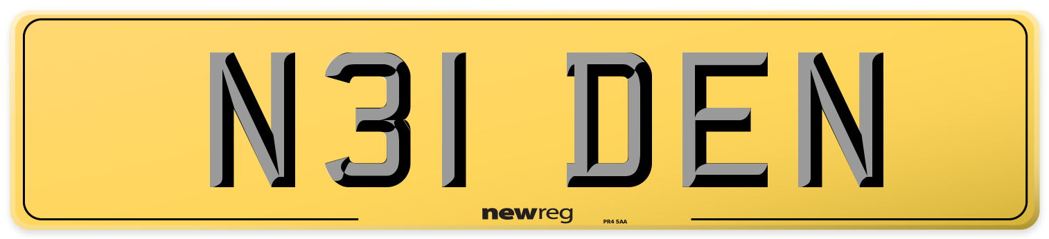N31 DEN Rear Number Plate