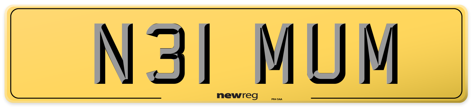 N31 MUM Rear Number Plate