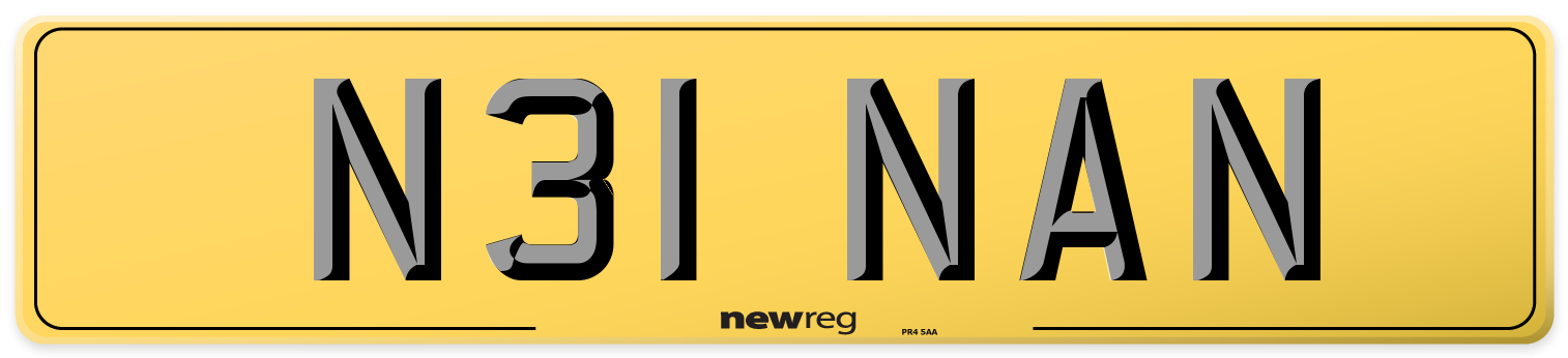 N31 NAN Rear Number Plate