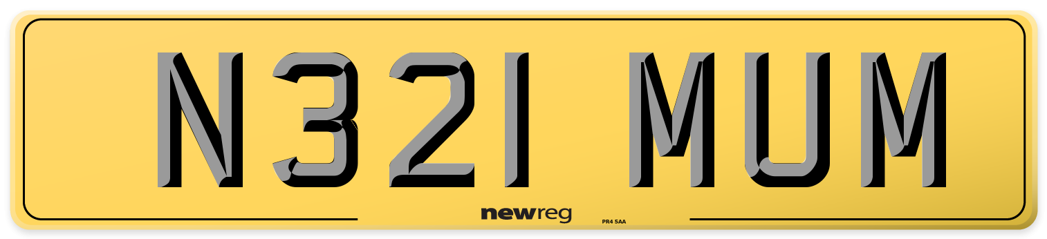 N321 MUM Rear Number Plate