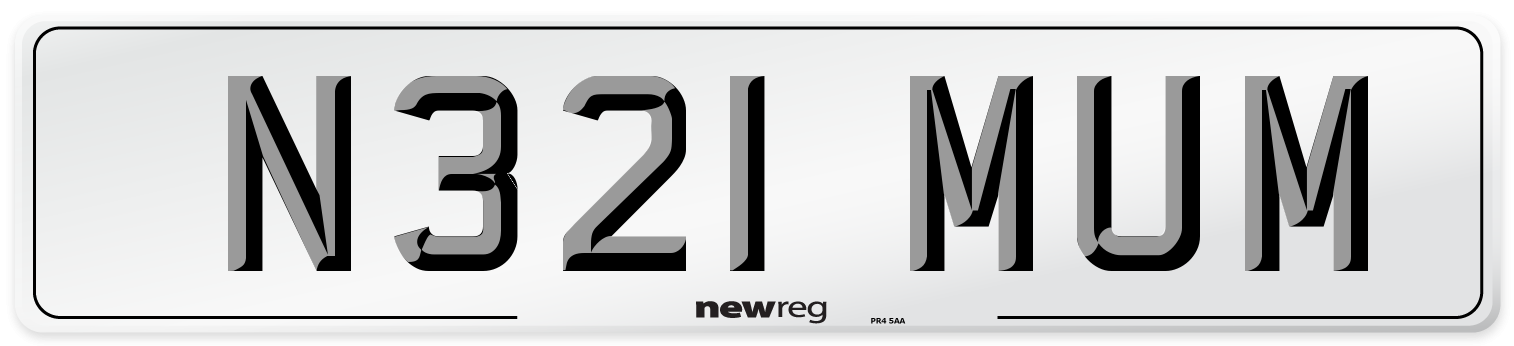 N321 MUM Front Number Plate