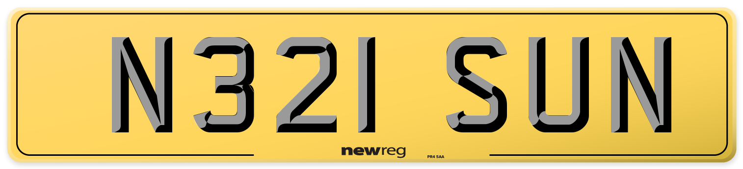 N321 SUN Rear Number Plate