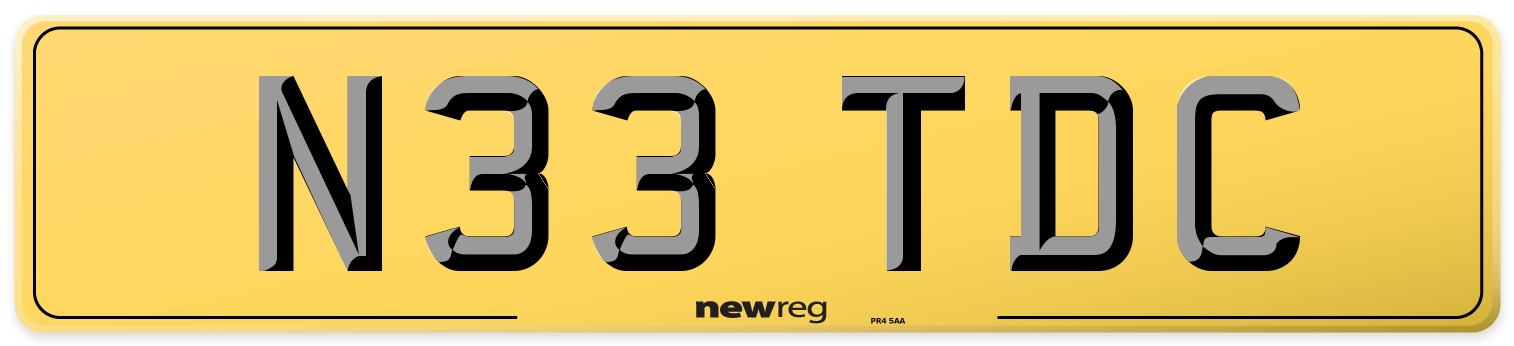N33 TDC Rear Number Plate