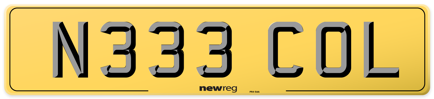 N333 COL Rear Number Plate