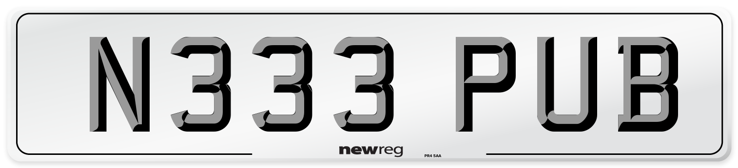 N333 PUB Front Number Plate