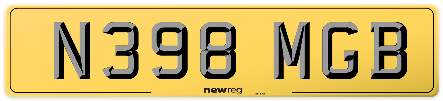 N398 MGB Rear Number Plate
