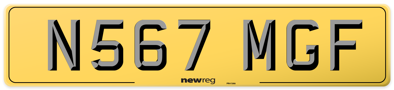 N567 MGF Rear Number Plate