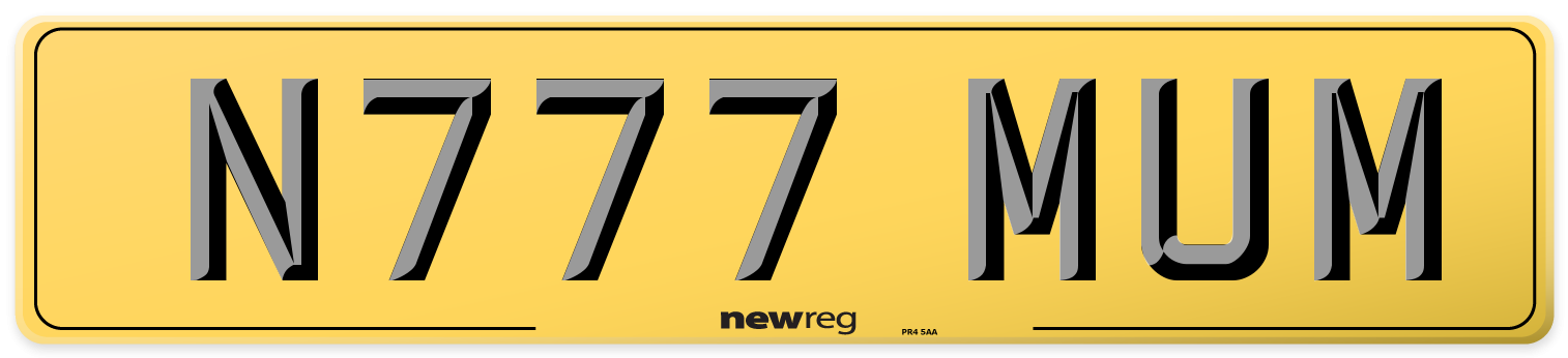 N777 MUM Rear Number Plate