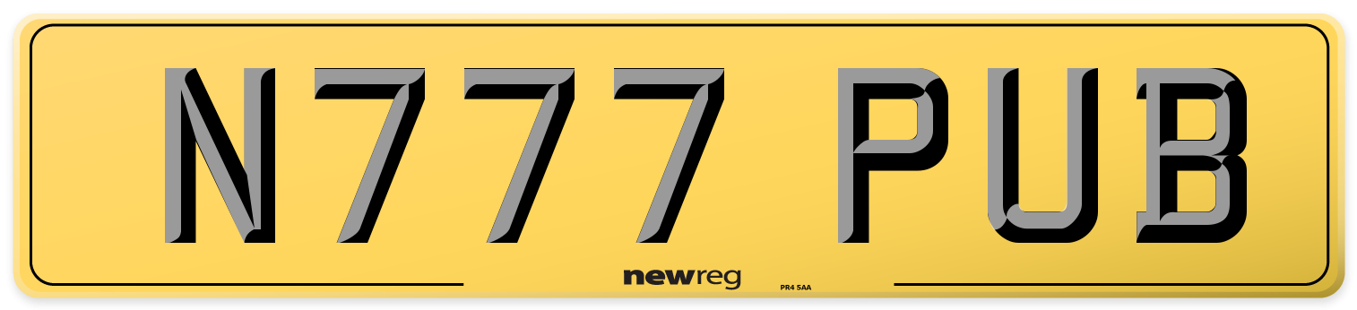 N777 PUB Rear Number Plate