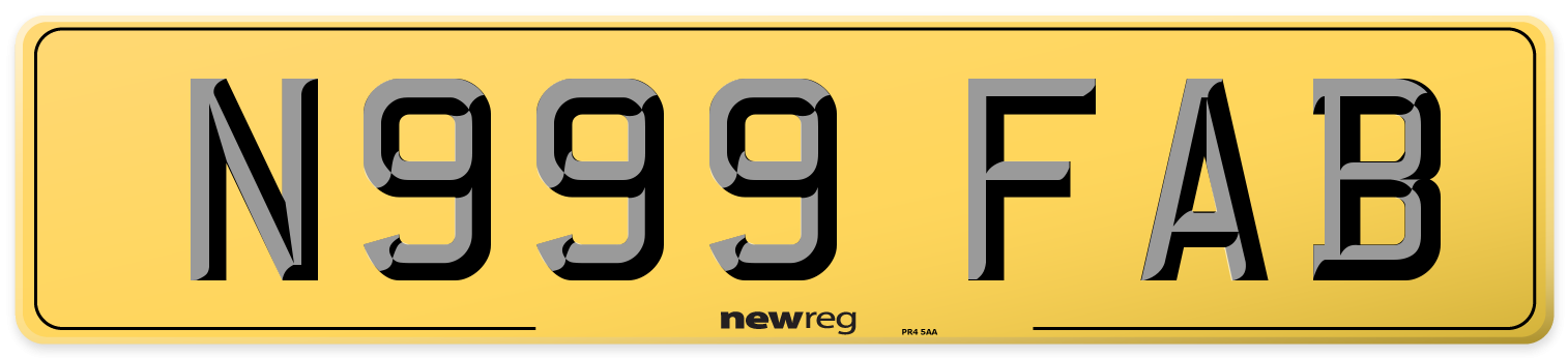 N999 FAB Rear Number Plate