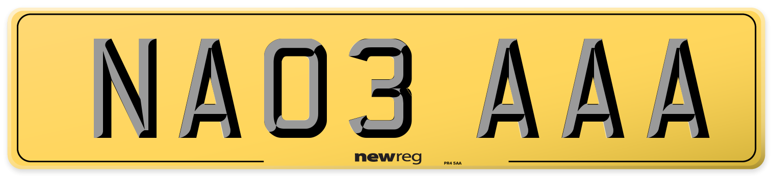 NA03 AAA Rear Number Plate