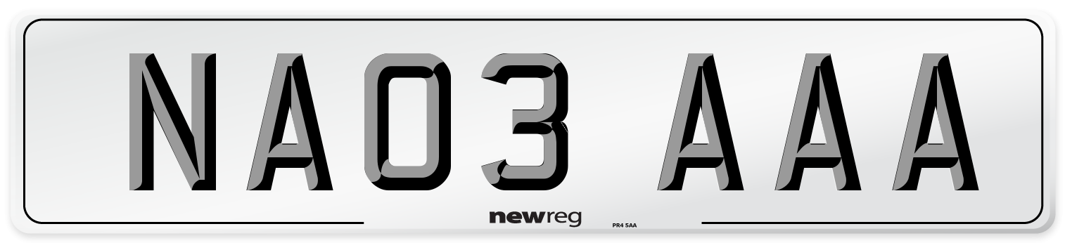 NA03 AAA Front Number Plate