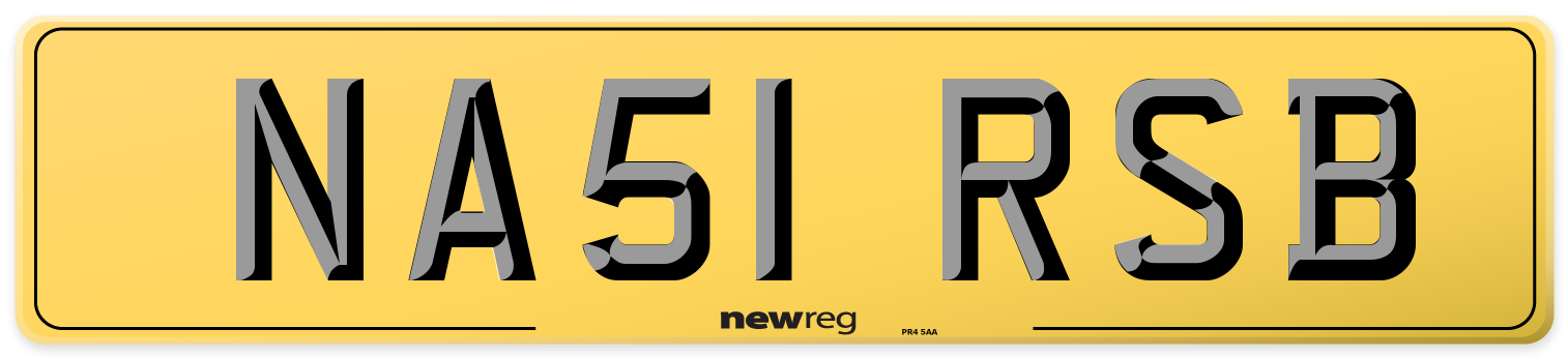 NA51 RSB Rear Number Plate