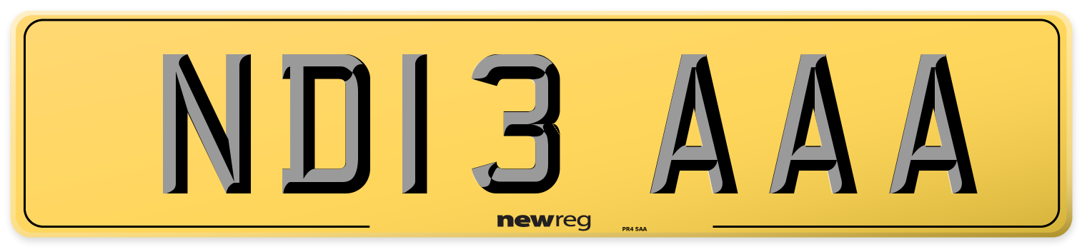 ND13 AAA Rear Number Plate