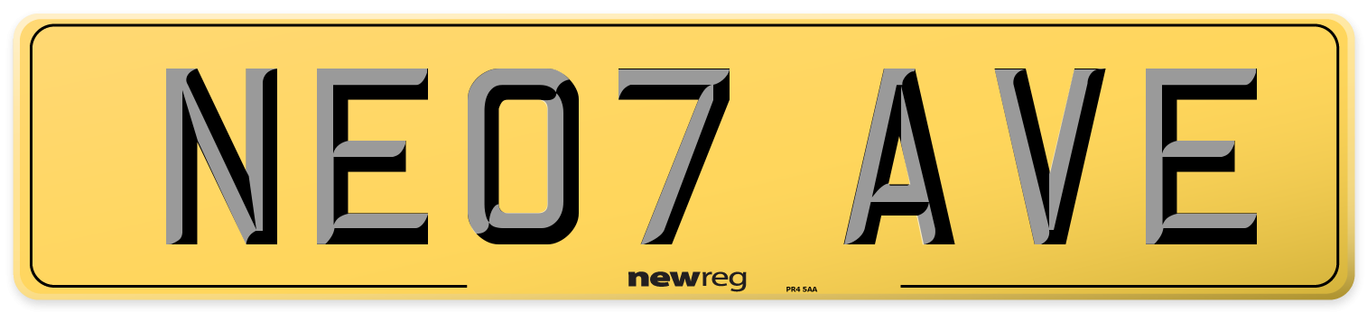 NE07 AVE Rear Number Plate