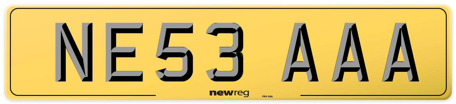 NE53 AAA Rear Number Plate
