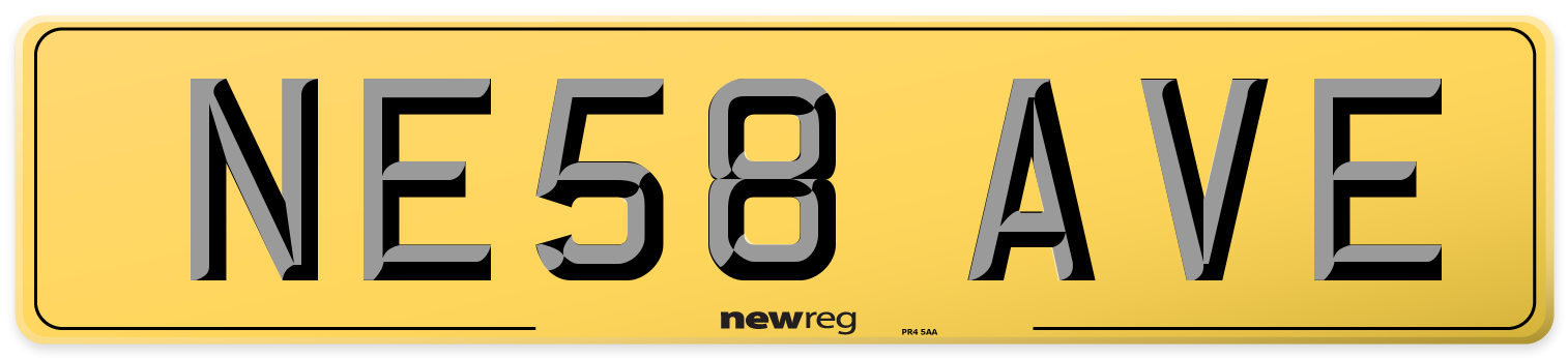 NE58 AVE Rear Number Plate