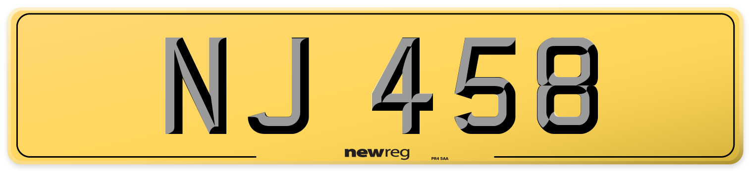 NJ 458 Rear Number Plate