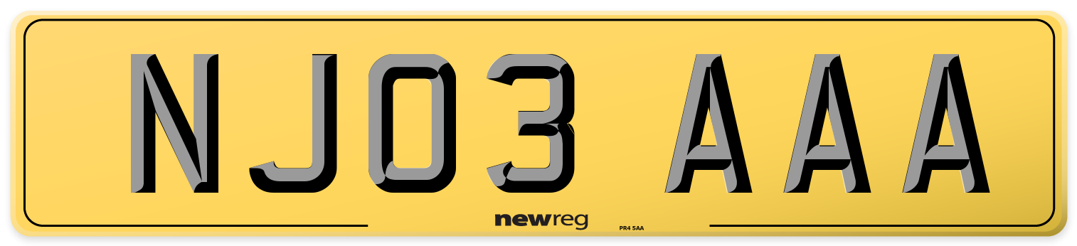 NJ03 AAA Rear Number Plate