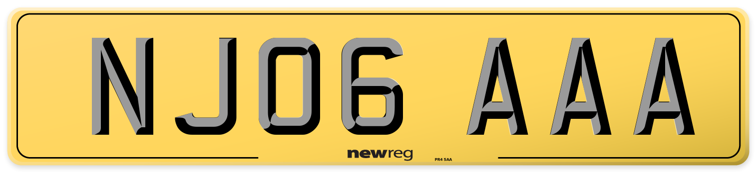 NJ06 AAA Rear Number Plate