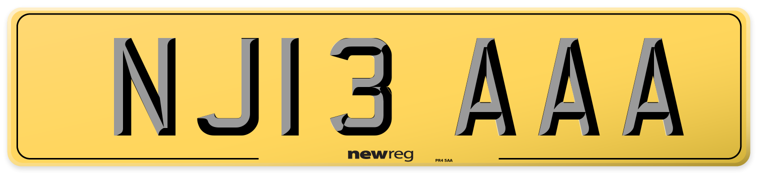 NJ13 AAA Rear Number Plate