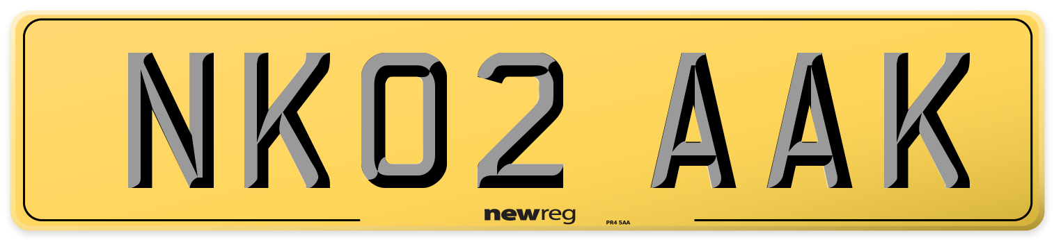 NK02 AAK Rear Number Plate