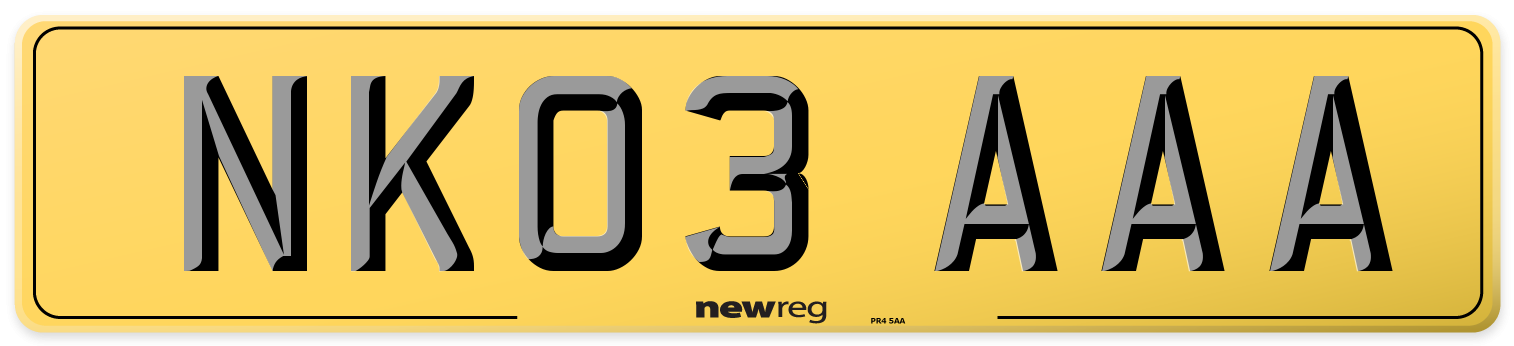 NK03 AAA Rear Number Plate