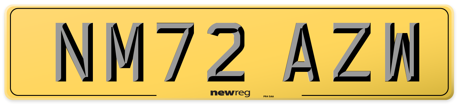 NM72 AZW Rear Number Plate