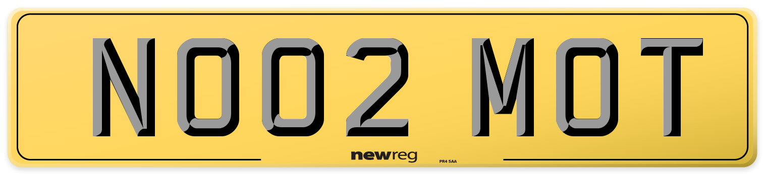 NO02 MOT Rear Number Plate