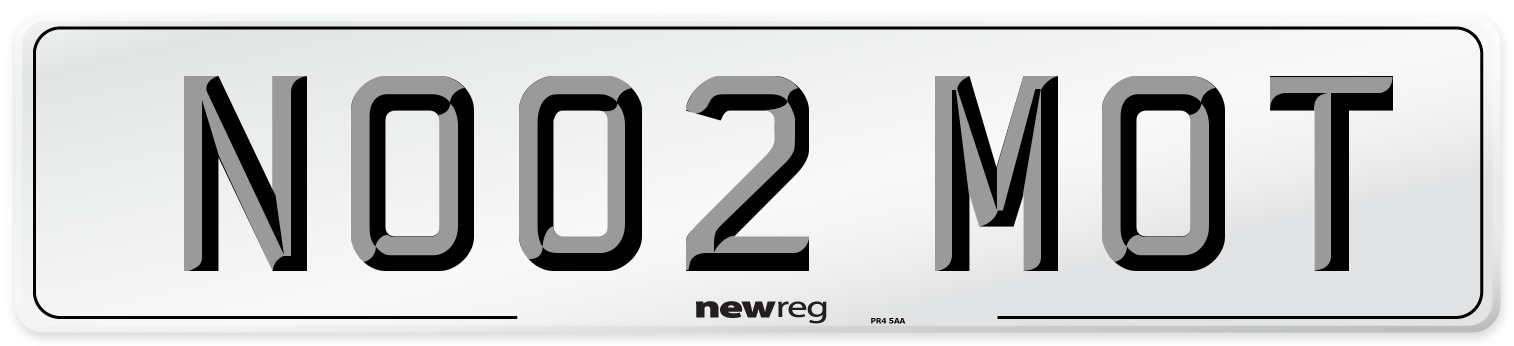 NO02 MOT Front Number Plate