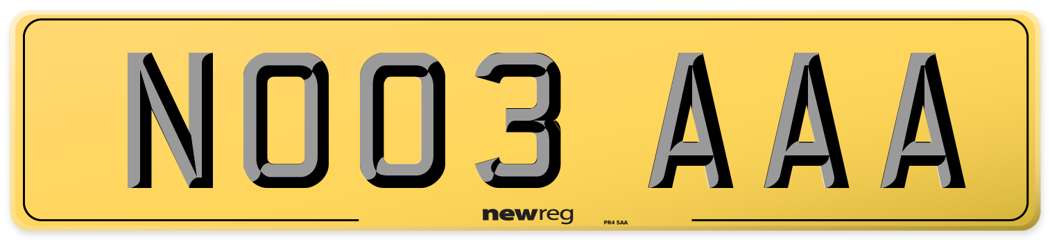 NO03 AAA Rear Number Plate