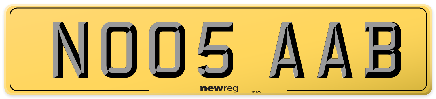 NO05 AAB Rear Number Plate