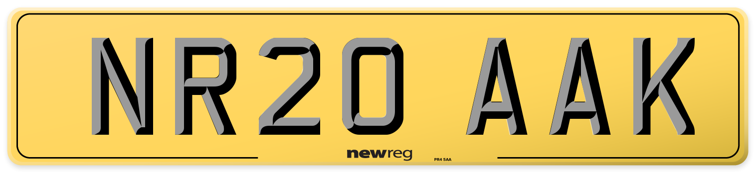 NR20 AAK Rear Number Plate