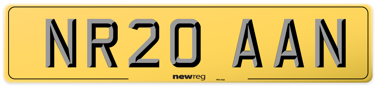 NR20 AAN Rear Number Plate