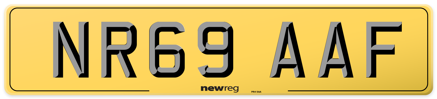 NR69 AAF Rear Number Plate