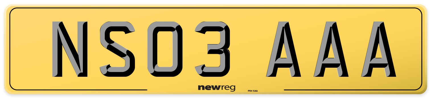 NS03 AAA Rear Number Plate