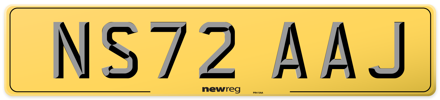 NS72 AAJ Rear Number Plate